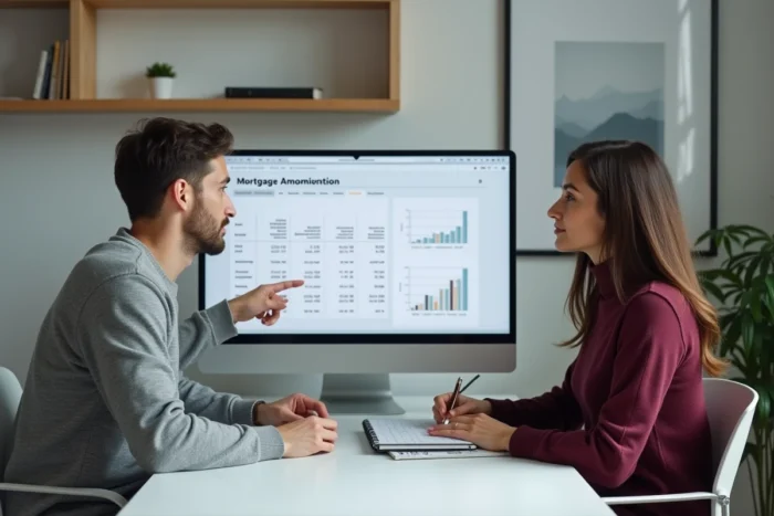 Couple en train de comparer les taux d'intérêt pour maximiser les économies sur leur prêt immobilier renégocié