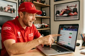 Fan de Formule 1 votant pour le Pilote du Jour sur un ordinateur portable