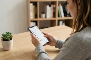 Femme consultant les paramètres de son Google Pixel 8a pour optimiser les performances de l'appareil