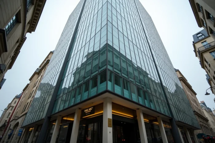 Immeuble de bureaux moderne dans le quartier financier parisien symbolisant la discrétion d'un empire économique