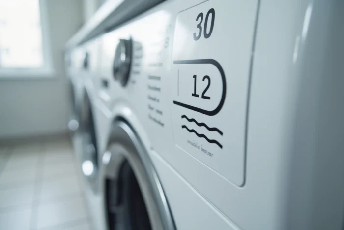 Gros plan sur le symbole d'essorage sur le panneau de commande d'un lave-linge moderne