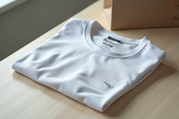 Détail du tee-shirt Percko de Decathlon en flat lay montrant les bandes élastiques de correction posturale et la qualité du tissu technique