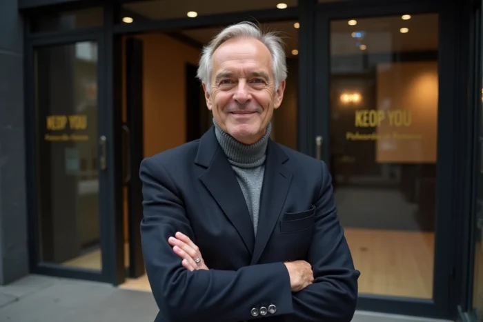 Producteur de musique expérimenté devant un studio d'enregistrement moderne, symbolisant la carrière et le patrimoine de Tony Scotti dans l'industrie du divertissement